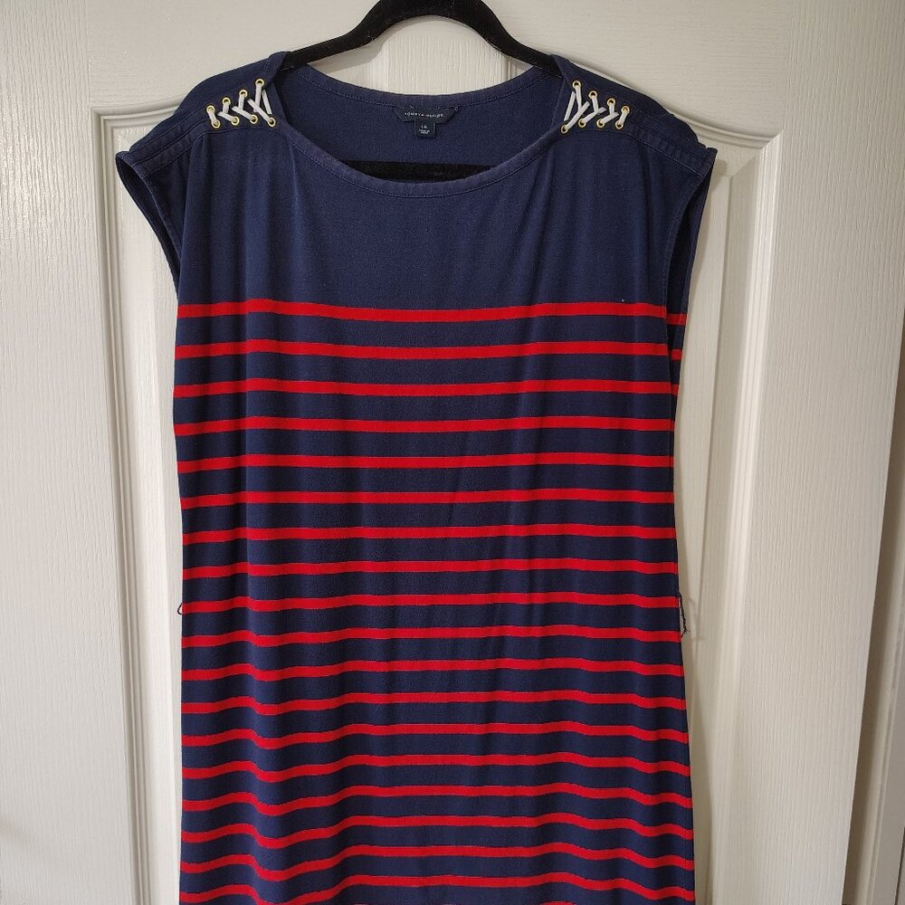 Tommy Hilfiger Navy Blue Red Stripe Formal Dress Size L with straps